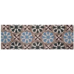 Baroni Home Paillasson Entrée Maison En Coco Avec Base En PVC, Peint à La Main, Solide Et Nettoyage Facile, 70X25X2 Cm – Tapis à Motif Arabesque Bleu Foncé Et Bleu Clair