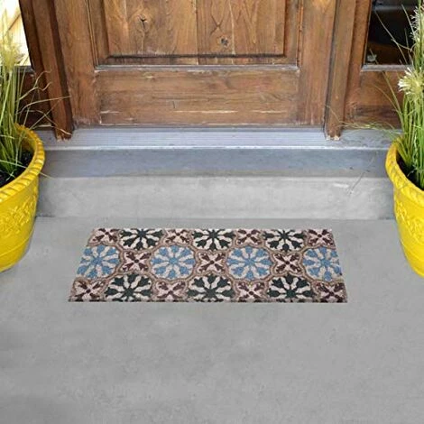 Baroni Home Paillasson Entrée Maison En Coco Avec Base En PVC, Peint à La Main, Solide Et Nettoyage Facile, 70X25X2 Cm – Tapis à Motif Arabesque Bleu Foncé Et Bleu Clair 2 Baroni Home Paillasson Entrée Maison En Coco Avec Base En PVC, Peint à La Main, Solide Et Nettoyage Facile, 70X25X2 Cm – Tapis à Motif Arabesque Bleu Foncé Et Bleu Clair – Image 2