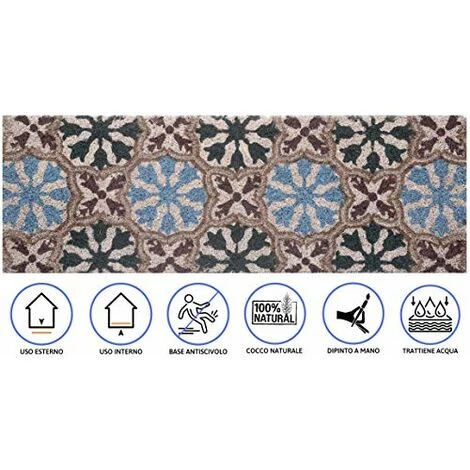 Baroni Home Paillasson Entrée Maison En Coco Avec Base En PVC, Peint à La Main, Solide Et Nettoyage Facile, 70X25X2 Cm – Tapis à Motif Arabesque Bleu Foncé Et Bleu Clair 4 Baroni Home Paillasson Entrée Maison En Coco Avec Base En PVC, Peint à La Main, Solide Et Nettoyage Facile, 70X25X2 Cm – Tapis à Motif Arabesque Bleu Foncé Et Bleu Clair – Image 4