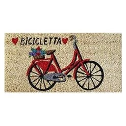 Baroni Home Paillasson Entrée Maison En Coco Avec Base En PVC, Peint à La Main, Solide Et Nettoyage Facile, 50X25X2 Cm – Tapis à Motif Vélo Rouge