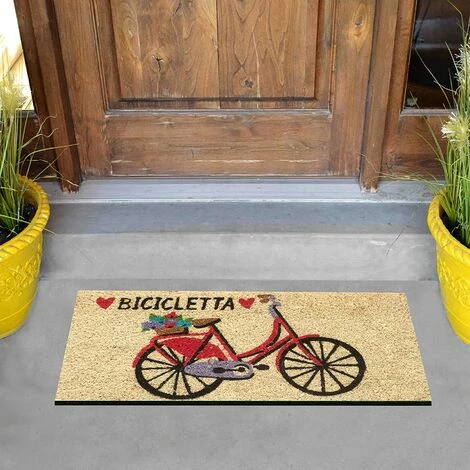 Baroni Home Paillasson Entrée Maison En Coco Avec Base En PVC, Peint à La Main, Solide Et Nettoyage Facile, 50X25X2 Cm – Tapis à Motif Vélo Rouge 5 Baroni Home Paillasson Entrée Maison En Coco Avec Base En PVC, Peint à La Main, Solide Et Nettoyage Facile, 50X25X2 Cm – Tapis à Motif Vélo Rouge – Image 5