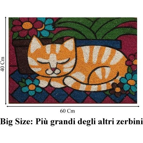 Baroni Home Paillasson Extérieur Coco, Revêtement De L'envers En PVC, Peint à La Main, Solide Et Nettoyage Facile, 60X40X2 Cm – Tapis à Motif Chat Tigré Dormant 3 Baroni Home Paillasson Extérieur Coco, Revêtement De L'envers En PVC, Peint à La Main, Solide Et Nettoyage Facile, 60X40X2 Cm – Tapis à Motif Chat Tigré Dormant – Image 3