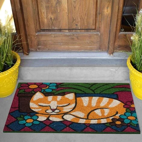 Baroni Home Paillasson Extérieur Coco, Revêtement De L'envers En PVC, Peint à La Main, Solide Et Nettoyage Facile, 60X40X2 Cm – Tapis à Motif Chat Tigré Dormant 4 Baroni Home Paillasson Extérieur Coco, Revêtement De L'envers En PVC, Peint à La Main, Solide Et Nettoyage Facile, 60X40X2 Cm – Tapis à Motif Chat Tigré Dormant – Image 4