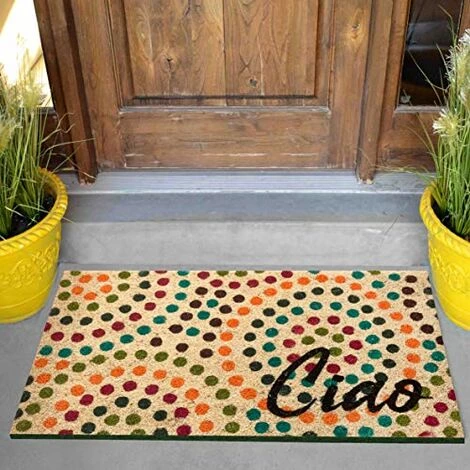 Baroni Home Paillasson Extérieur Coco, Revêtement De L'envers En PVC, Peint à La Main, Solide Et Nettoyage Facile, 70X40X2 Cm – Tapis à Motif Cercles Et Pois 2 Baroni Home Paillasson Extérieur Coco, Revêtement De L'envers En PVC, Peint à La Main, Solide Et Nettoyage Facile, 70X40X2 Cm – Tapis à Motif Cercles Et Pois – Image 2