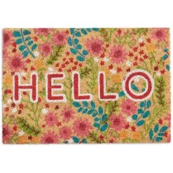 Relaxdays Paillasson Coco, Inscription Hello & Motif Floral, Tapis D’entrée Intérieur & Extérieur, 40x60cm Cm, Coloré