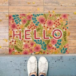 Relaxdays Paillasson Coco, Inscription Hello & Motif Floral, Tapis D’entrée Intérieur & Extérieur, 40x60cm Cm, Coloré -Tapis et paillasson Soldes 41305783 3