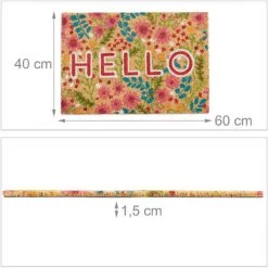 Relaxdays Paillasson Coco, Inscription Hello & Motif Floral, Tapis D’entrée Intérieur & Extérieur, 40x60cm Cm, Coloré -Tapis et paillasson Soldes 41305783 5