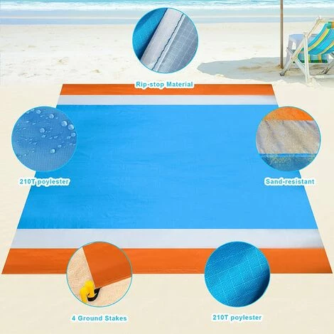 ECHOO Couverture De Plage Tapis De Plage Anti-sable Pour 4-7 Adultes, Tapis De Pique-nique Portable, Tapis Sans Sable Pour Voyage, Camping, Randonnée, Pliable Avec Sac 2 ECHOO Couverture De Plage Tapis De Plage Anti-sable Pour 4-7 Adultes, Tapis De Pique-nique Portable, Tapis Sans Sable Pour Voyage, Camping, Randonnée, Pliable Avec Sac – Image 2