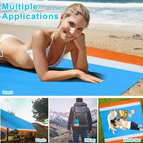 ECHOO Couverture De Plage Tapis De Plage Anti-sable Pour 4-7 Adultes, Tapis De Pique-nique Portable, Tapis Sans Sable Pour Voyage, Camping, Randonnée, Pliable Avec Sac 4 ECHOO Couverture De Plage Tapis De Plage Anti-sable Pour 4-7 Adultes, Tapis De Pique-nique Portable, Tapis Sans Sable Pour Voyage, Camping, Randonnée, Pliable Avec Sac – Image 4