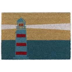 Relaxdays Paillasson Coco, 40 X 60 Cm, Tapis D’entrée Motif Phare, Antidérapant, Intérieur Et Extérieur, Multicolore