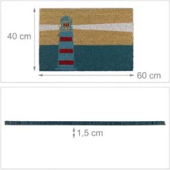 Relaxdays Paillasson Coco, 40 X 60 Cm, Tapis D’entrée Motif Phare, Antidérapant, Intérieur Et Extérieur, Multicolore -Tapis et paillasson Soldes 42006869 5