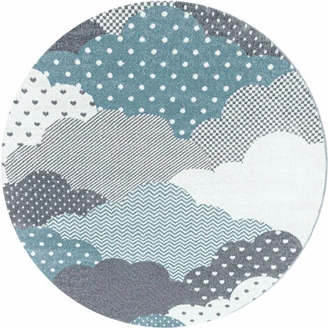 BAMBI CLOUDY - Tapis Enfant Rond à Motifs Nuages - Bleu 160 X 160 Cm 2 BAMBI CLOUDY - Tapis Enfant Rond à Motifs Nuages - Bleu 160 X 160 Cm – Image 2