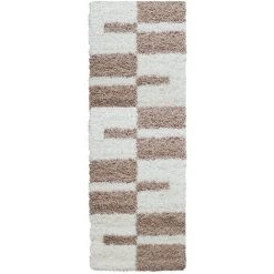 GALA ROMA - Tapis Shaggy à Motifs Traits - Beige Et Ivoire 080 X 150 Cm