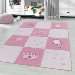 PLAY PATCHWORK - Tapis Enfant Lavable Rose 80 X 120 Cm