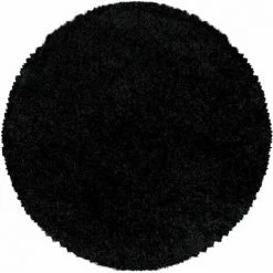 SYDNEY DOUX - Tapis Rond à Poils Longs Doux - Noir 160 X 160 Cm