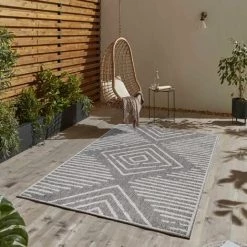 ARUBA BERBER - Tapis Extérieur/Intérieur Tissé Plat - Gris & Crème 80 X 150 Cm