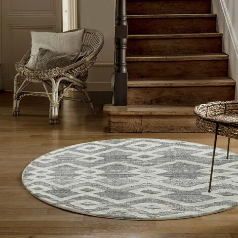 PISA SORA - Tapis Berbère Rond à Relief - Gris & Crème 160 X 160 Cm 1 PISA SORA - Tapis Berbère Rond à Relief - Gris & Crème 160 X 160 Cm