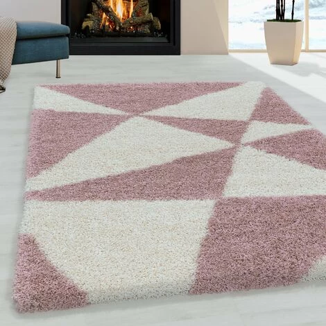 TANGO TRIANGLE - Tapis à Poils Longs Et Motifs Géométrique - Rose Et Blanc 080 X 150 Cm 1 TANGO TRIANGLE - Tapis à Poils Longs Et Motifs Géométrique - Rose Et Blanc 080 X 150 Cm
