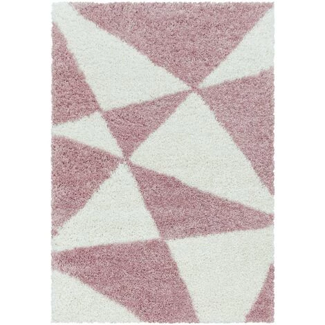 TANGO TRIANGLE - Tapis à Poils Longs Et Motifs Géométrique - Rose Et Blanc 080 X 150 Cm 2 TANGO TRIANGLE - Tapis à Poils Longs Et Motifs Géométrique - Rose Et Blanc 080 X 150 Cm – Image 2