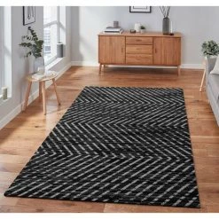 BASIC Tapis METRO à Motifs Graphiques - Noir & Blanc 200 X 290 Cm