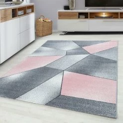 BETA MARBRE - Tapis Effet Marbre - Rose & Gris 080 X 150 Cm