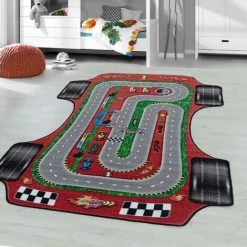 PLAY CARS - Tapis Enfant Lavable Rouge 140 X 200 Cm