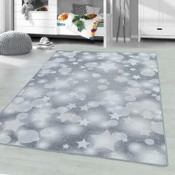 PLAY STARS - Tapis Enfant Lavable Gris 140 X 200 Cm