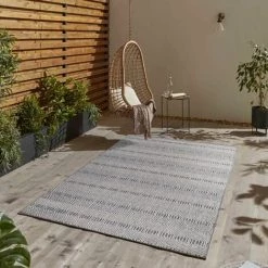 ARUBA OVA - Tapis Extérieur/Intérieur Tissé Plat - Gris & Crème 80 X 150 Cm