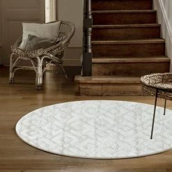 PISA MUDA - Tapis Berbère Rond à Relief - Crème 120 X 120 Cm