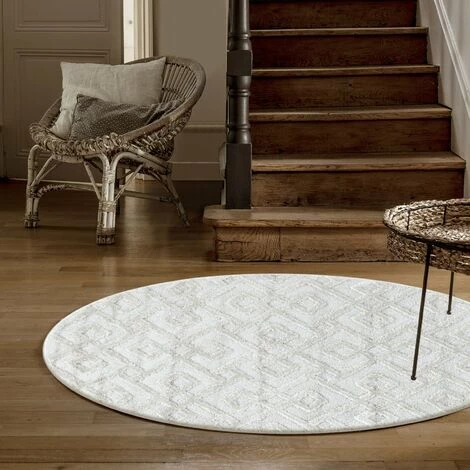 PISA MUDA - Tapis Berbère Rond à Relief - Crème 120 X 120 Cm 1 PISA MUDA - Tapis Berbère Rond à Relief - Crème 120 X 120 Cm