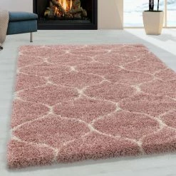SALSA SALMA - Tapis à Poils Longs Et Motifs Alhambra - Rose Et Blanc 200 X 290 Cm