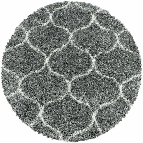 SALSA SALMA - Tapis Rond à Poils Longs Et Motifs Alhambra - Gris Et Blanc 120 X 120 Cm 2 SALSA SALMA - Tapis Rond à Poils Longs Et Motifs Alhambra - Gris Et Blanc 120 X 120 Cm – Image 2