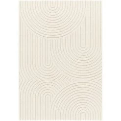 DÉCOWEB Tapis De Salon En Relief - Circle - Courbe écru Et Crème - 80 X 150 Cm