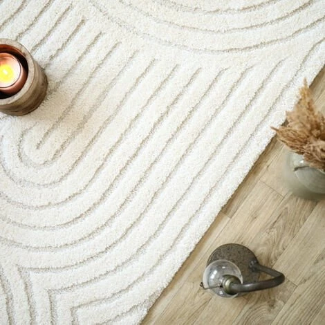 DÉCOWEB Tapis De Salon En Relief - Circle - Courbe écru Et Crème - 80 X 150 Cm 3 DÉCOWEB Tapis De Salon En Relief - Circle - Courbe écru Et Crème - 80 X 150 Cm – Image 3