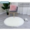 MERKMAK Tapis Peluche Tapis De Sol Rond Imitation Laine Blanc Pur Salon Chambre Tapis - Rond 100Cm
