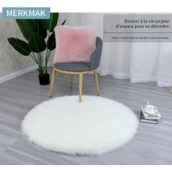 MERKMAK Tapis Peluche Tapis De Sol Rond Imitation Laine Blanc Pur Salon Chambre Tapis - Rond 100Cm