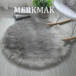 MERKMAK Tapis Chambre Rond Moderne Design Tapis Salon Shaggy - 100 Cm - Gris