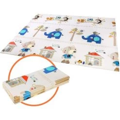 BAMNY Tapis De Jeu Pour Bébé, Tapis D'éveil Enfant, 200 * 180 * 1cm, Tapis Pliable En Mousse XPE, Antidérapant, Imperméable, Appliquer à Double Face, Avec Echelle (Motif D'Ours)