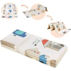 BAMNY Tapis De Jeu Pour Bébé, Tapis D'éveil Enfant, 200 * 180 * 1cm, Tapis Pliable En Mousse XPE, Antidérapant, Imperméable, Appliquer à Double Face, Avec Echelle (Motif D'Ours) -Tapis et paillasson Soldes 42685139 5