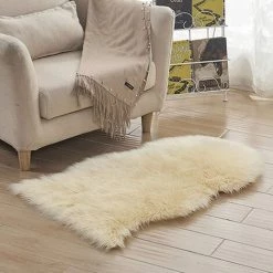 Peau De Mouton Synthétique, Tapis En Peau De Mouton,Tapis Duveteux En Fausse Fourrure, Longue Peluche Tapis Pour La Maison, Le Salon, La Chambre à Coucher,Triomphe Jaune, 60*90cm