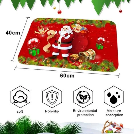 GDRHVFD Tapis De Sol De Noël, Tapis D'Intérieur Tapis Porte Antidérapant, Motif De Noël De Décor À La Maison D'Intérieur De Tapis De Paillasson De Noël, Tapis De Bain, Salle Chambre Tapis (Père Noël) 2 GDRHVFD Tapis De Sol De Noël, Tapis D'Intérieur Tapis Porte Antidérapant, Motif De Noël De Décor À La Maison D'Intérieur De Tapis De Paillasson De Noël, Tapis De Bain, Salle Chambre Tapis (Père Noël) – Image 2