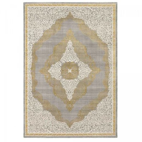 JADOREL Tapis Orient Style 80x150 Cm Rectangulaire MEDAROND Or Entrée Adapté Au Chauffage Par Le Sol - Or 2 JADOREL Tapis Orient Style 80x150 Cm Rectangulaire MEDAROND Or Entrée Adapté Au Chauffage Par Le Sol - Or – Image 2