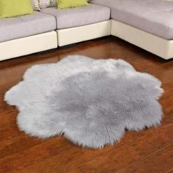 BEARSU Tapis En Peluche, Moderne Et Simple En Forme De Pétale, Tapis En Laine De Fourrure Artificielle Douce Et Antidérapante, Décoration De La Maison De Salon 45x45cm-Rose_60_Chine