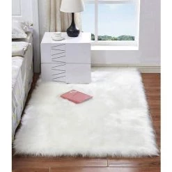 ELLE Décoration Intérieure Blanc Tapis Ultra Doux Tapis De Chambre D'enfants Tapis De Salon De Chambre À Coucher (Blanc,90x60 Cm)