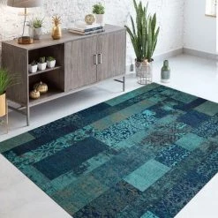 JADOREL Tapis Salon 80x150 Cm Rectangulaire MARADO TISSÉ À PLAT Bleu Entrée Adapté Au Chauffage Par Le Sol - Bleu