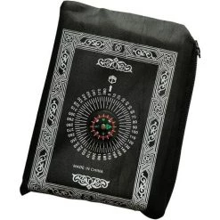 ALMI Tapis De Prière Musulmane - Portable - Avec Boussole - Couverture De Prière Islamique - Format De Poche - Noir
