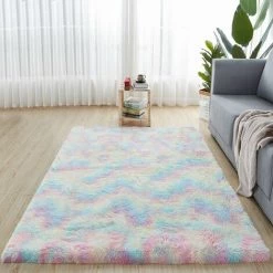 Tapis De Sol, Porte-à-porte, Tapis De Porte-à-porte, Cheveux Longs épaississant Salon, Chambre, Cuisine, Salle De Bain, Tapis Absorbant En Laine De Soie Tie-dye (teint Par Nœud, Cinq Couleurs, 80 Cm * 120 Cm),HANBING