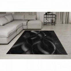 Tapis De Salon Moderne - Motif Vagues - Noir - 100% Polyester - 120 X 160 Cm - Intérieur - NAZAR