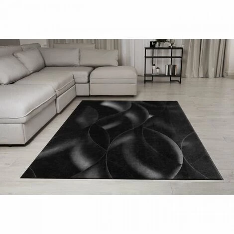Tapis De Salon Moderne - Motif Vagues - Noir - 100% Polyester - 120 X 160 Cm - Intérieur - NAZAR 1 Tapis De Salon Moderne - Motif Vagues - Noir - 100% Polyester - 120 X 160 Cm - Intérieur - NAZAR