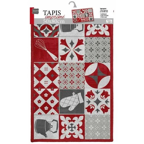 Paris Prix - Tapis Imprimé "digital Credence" 50x80cm Rouge 2 Paris Prix - Tapis Imprimé "digital Credence" 50x80cm Rouge – Image 2